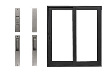 black gliding patio door with flush hardware