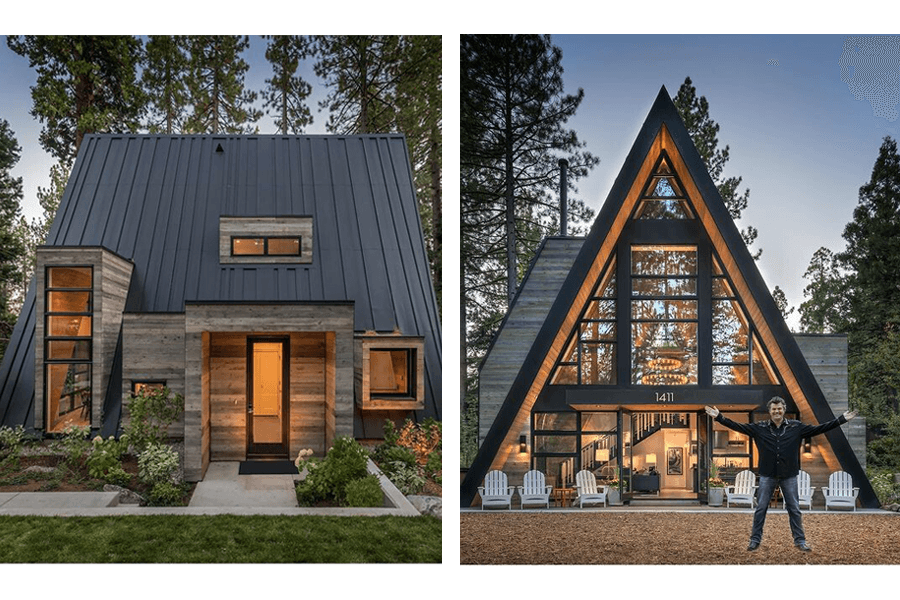 A-frame cabin featuring shed dormers in various sizes and shapes with Andersen products