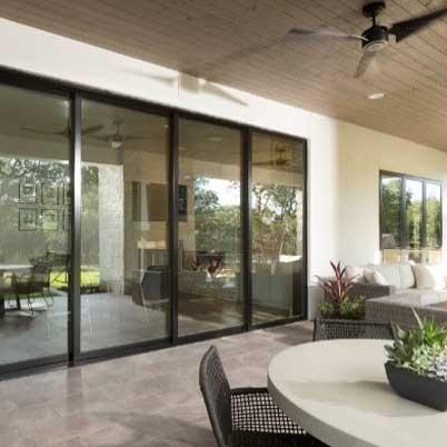 Indoor/outdoor large black windows