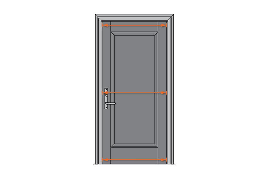 An illustration of a front door showing where to measure panel width.