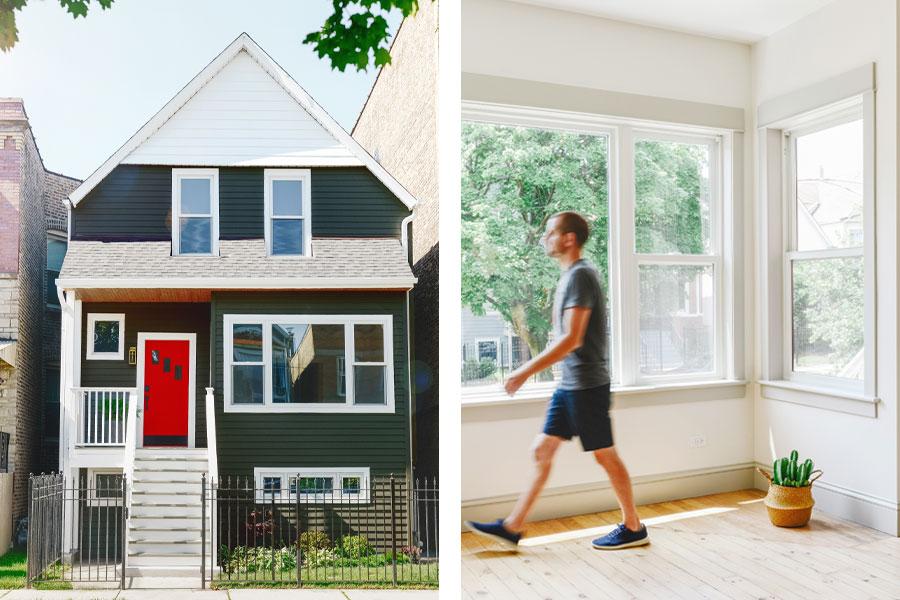 A Chicago row house restored with single-hung windows for a historically accurate look 