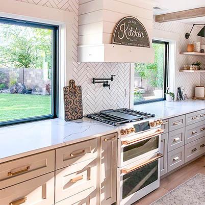 Modern Farmhouse Kitchen with Window as Backsplash