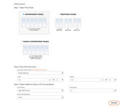 screenshot of sizing calculator for andersen folding doors