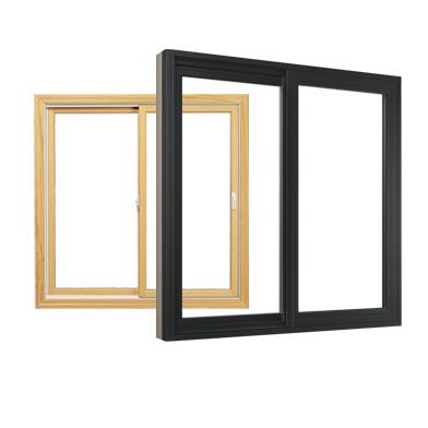 image of two andersen gliding windows one natural pine and one black